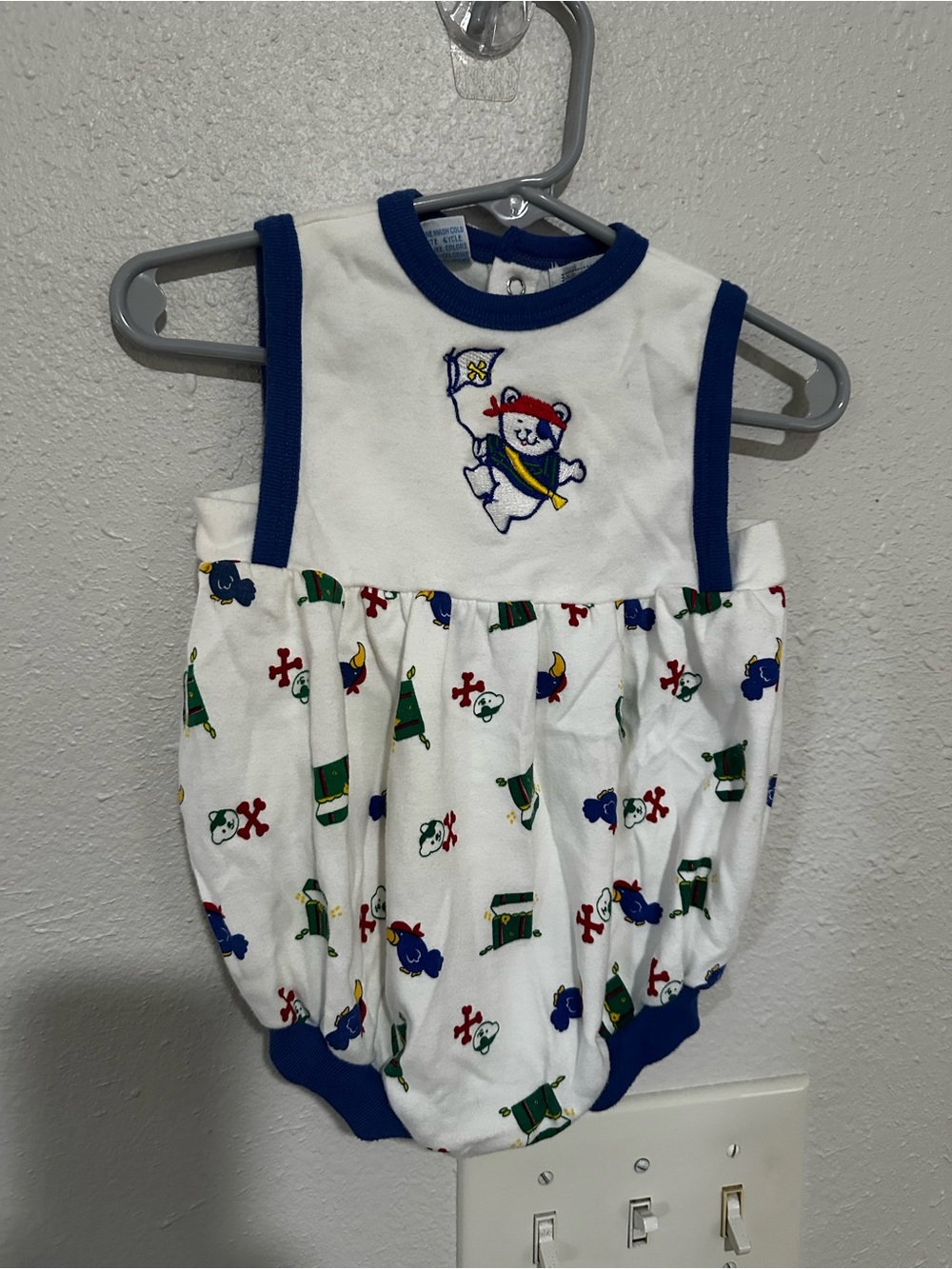 Vintage 90s All Mine Embroidered Baby Pirate Teddy Bubble Romper 6/9M
